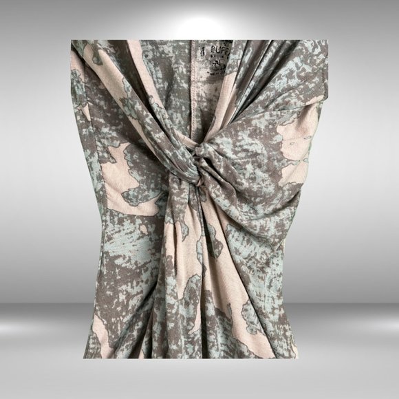 Y2K Buffalo Tan, Grey and Mint Green Stretchy Sleeveless Twist Front Top - Picture 3 of 4